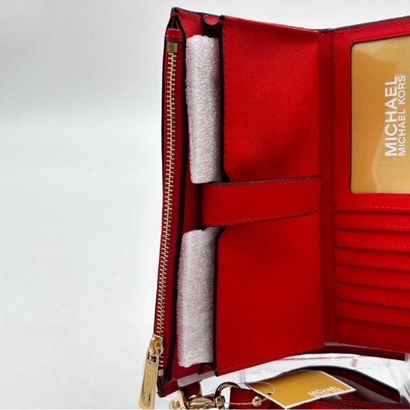 Michael Kors Large Double Zip Wallet Wristlet Red/Gold - Picture 8 of 9